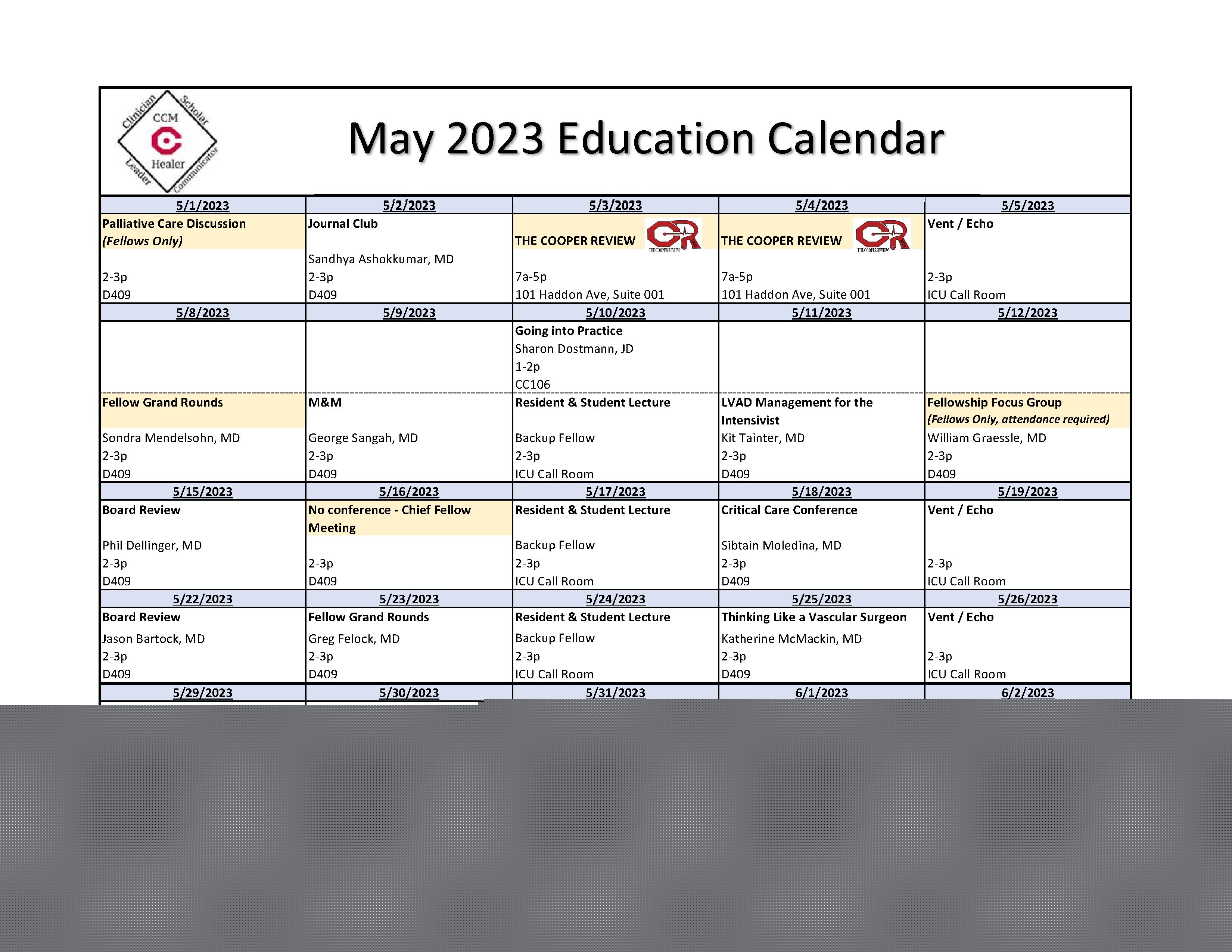 May 2023 Education Calendar